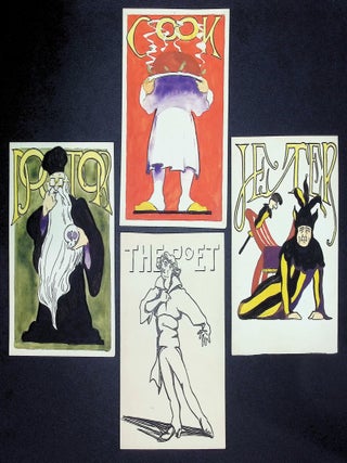 Item #20839 (c. 1916) Four Hand-Painted Character Studies [Original c. 1916 Watercolor Postcard...
