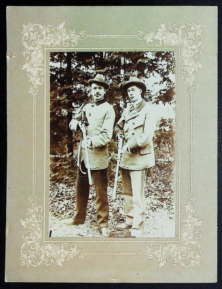 Item #20986 Original Photograph on decorative Matte of Two 'Dapperly Dressed Hunters'.