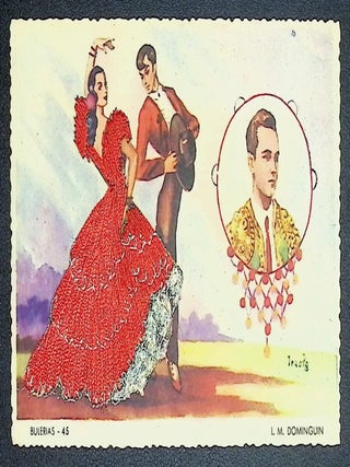 Embroidered Clothing Postcard Spain, Flamingo Dancers c1930