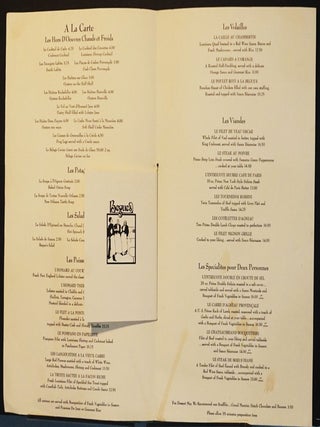Menu: Bégué’s (Royal Sonesta Hotel, New Orleans).