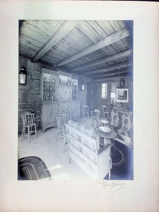 Three large silver-gelatin architectural photographs - Behrens–Herberger (studio). Interior views of an Anheuser-Busch family residence (Mid-century lodge-style living room), 1950.