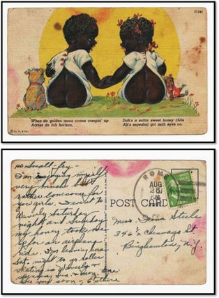 Item #21157 Postcard: Dialect/“cute kids” stereotypes ‘When de golden moon…’ (divided...