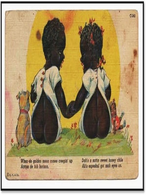 Postcard: Dialect/“cute kids” stereotypes ‘When de golden moon…’ (divided back, 1¢ green)