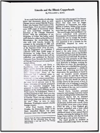 Lincoln and the Illinois Copperheads – Willard L. King (Reprint from Lincoln Herald, Fall 1978)