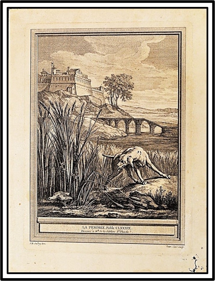 Item #21352 La Perdrix a Plate from Fables choisies, mises en vers [the Fables of La Fontaine]. mises en vers Jean de La Fontaine's Fables Choisies.