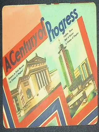 Illustrated Art Deco sewing needle display card, featuring landmark buildings from the fairgrounds.