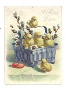Easter Chicks – Trio of 1909 Postmarked Chromolithograph Postcards