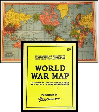 Item #21773 World War Map Including Guide to U.S. Service Ribbons [San Antonio Promotional...