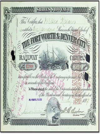 Fort Worth Denver City Railway 1899 Stock Certificate + Wall St Receipt