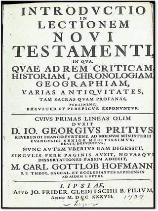 Introductio in lectionem Novi Testamenti [First Hofmann Edition] [Eight Folding Maps & Plans] [Vellum]