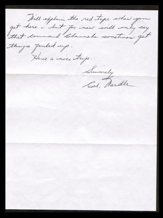 Handwritten letter on US Army Letterhead Detailing and Apologizing for a 'Red-Tape" Snafu with hand-addressed envelope. [ Vietnam War ]