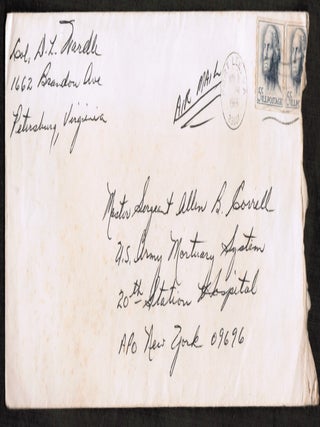 Handwritten letter on US Army Letterhead Detailing and Apologizing for a 'Red-Tape" Snafu with hand-addressed envelope. [ Vietnam War ]