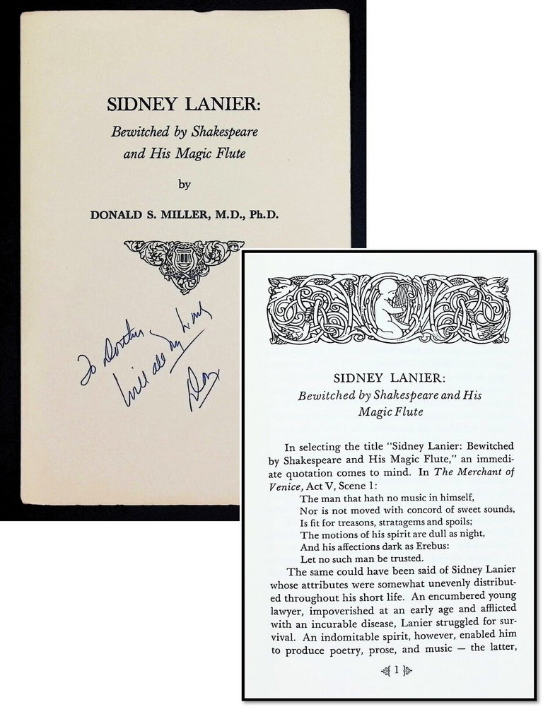 Sidney Lanier: Bewitched by Shakespeare and His Magic Flute [Signed Presentation Copy &ndash;...
