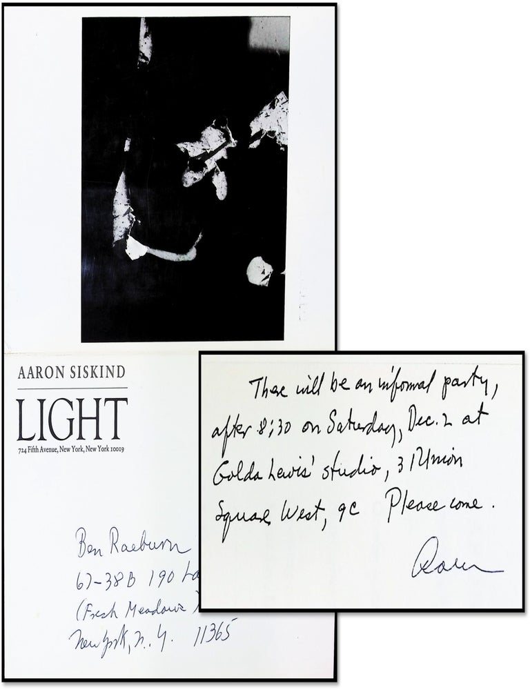 Exhibition Invitation to Aaron Siskind: Photographs 1976&ndash;1977 [Autograph Note Signed to Ben...