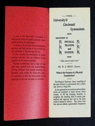 Manual of the University of Cincinnati, Department of Physical Training and Hygiene [c. 1894&ndash;1896]