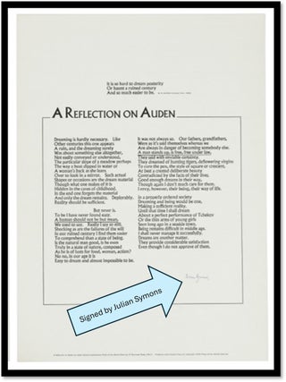 A Reflection On Auden [Signed Broadside &mdash; Poem Of The Month Club, Literary Memorial] [Signed by Julian Symons]