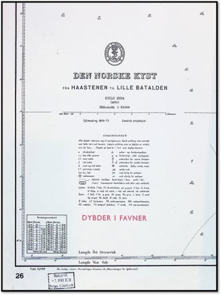 [Norwegian Nautical Chart No. 26 &mdash; Corrected Working Chart] Den Norske Kyst: Fra Haastenen til Lille Batalden &mdash; Dybder i Favner