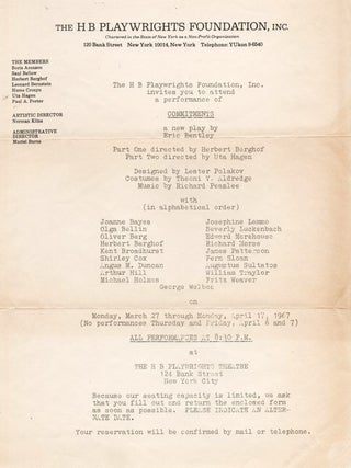 THE OFF-BROADWAY MANIFESTOS: Inscribed Presentation Libretto, Production Programs, Correspondence, and Private Ephemera