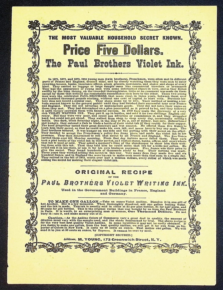The Paul Brothers Violet Ink: The Most Valuable Household Secret Known [Advertising Broadside