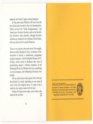 Grass Roots. Number 19, March 1984 [New York Religious History &mdash; 400 copies printed]